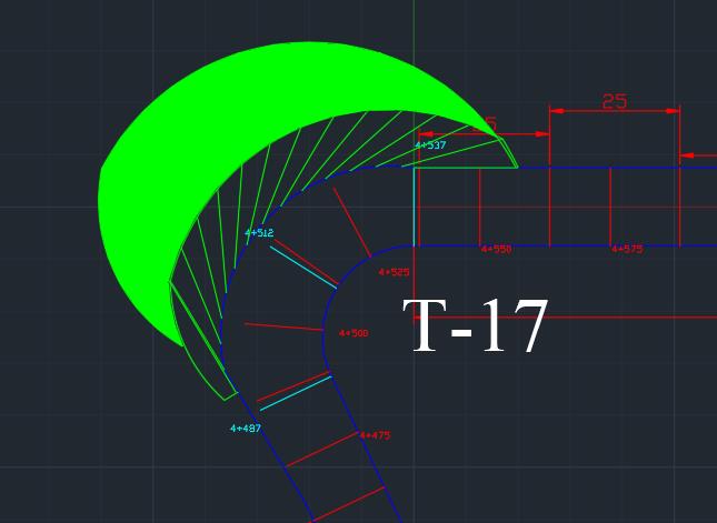AutoCAD runoff envelope at Turn 17 before the main straight