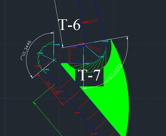 AutoCAD runoff envelope around the low-speed Turn 6 and Turn 7 chicane
