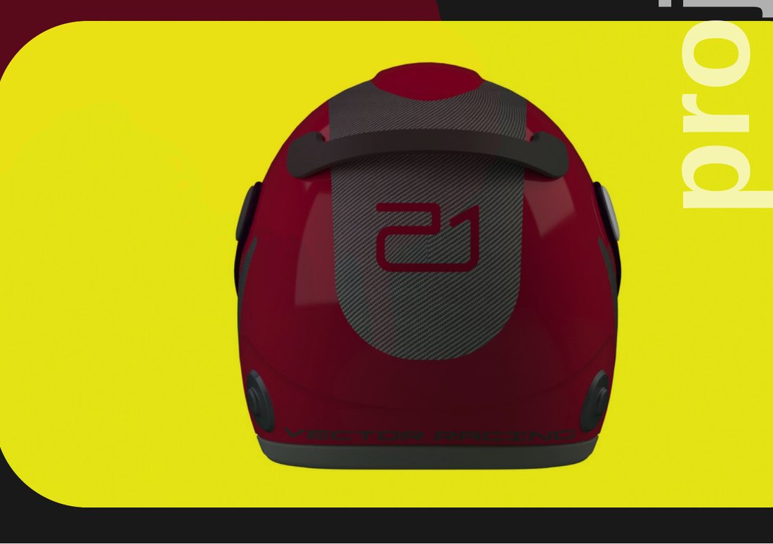 Aerodynamic racing helmet concept, rear view with number 21